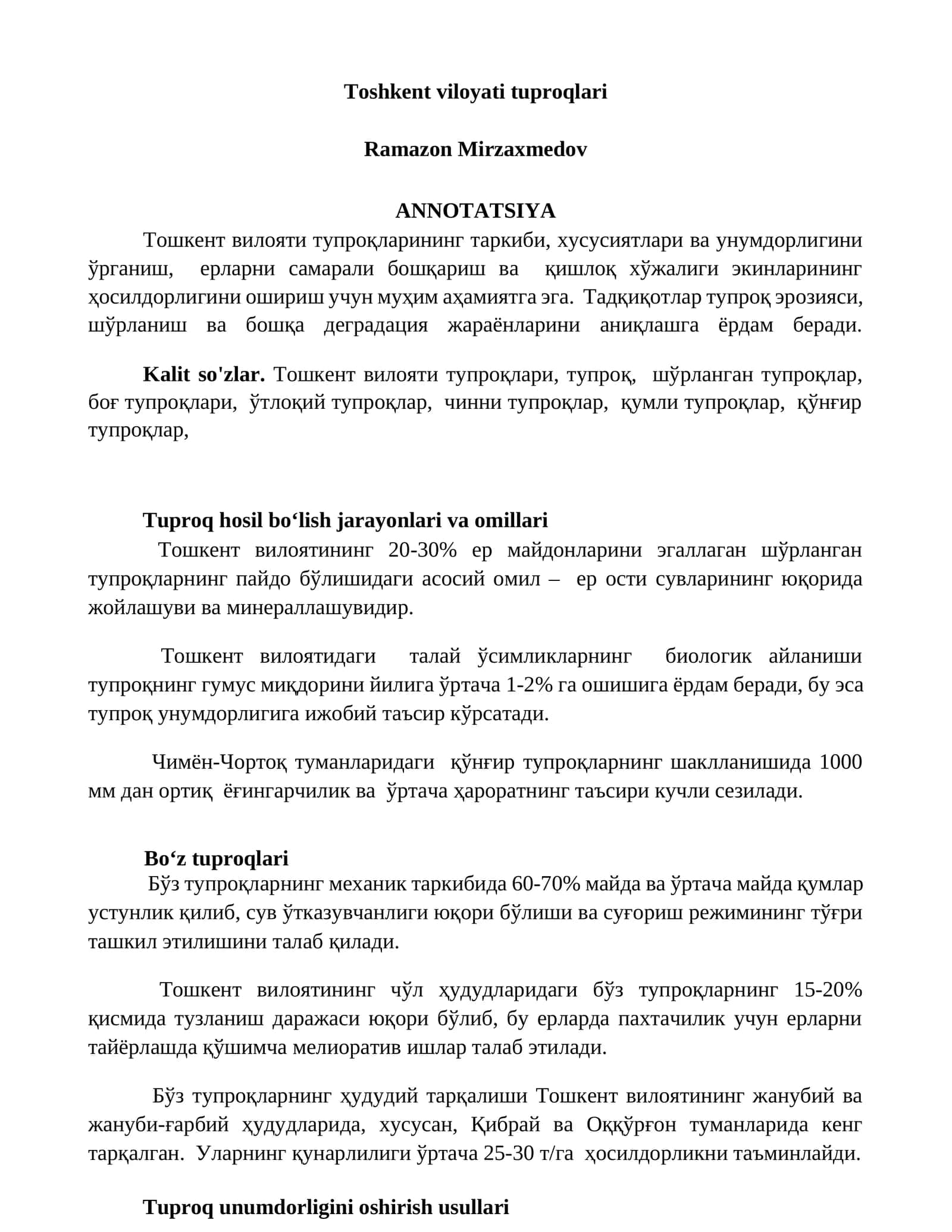 Toshkent viloyati tuproqlari 1