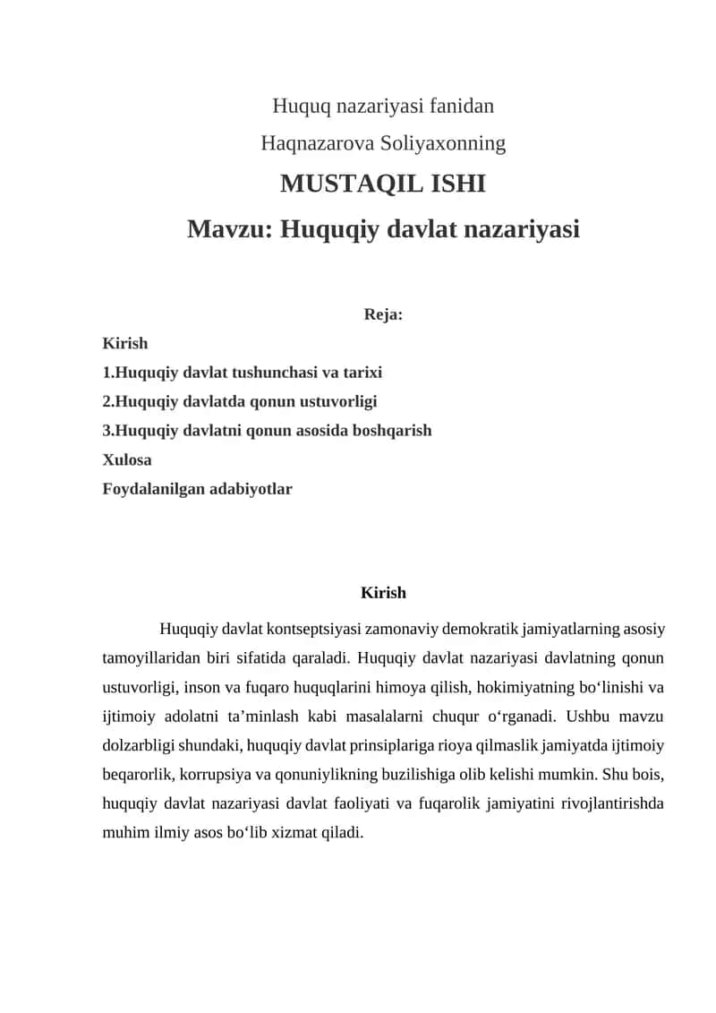 Huquq nazariyasi fanidan 1