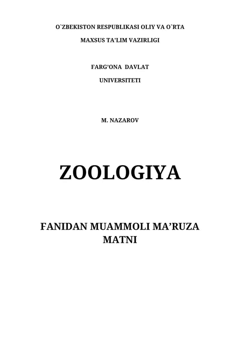 ZOOLOGIYA FANIDAN MUAMMOLI MA’RUZA MATNI 1