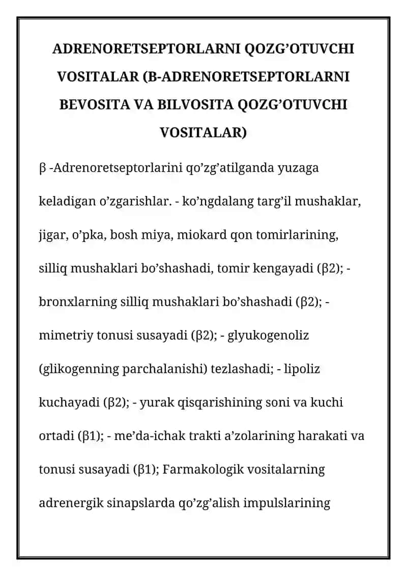 Adrenoretseptorlarni Qozg'otuvchi Vositalar