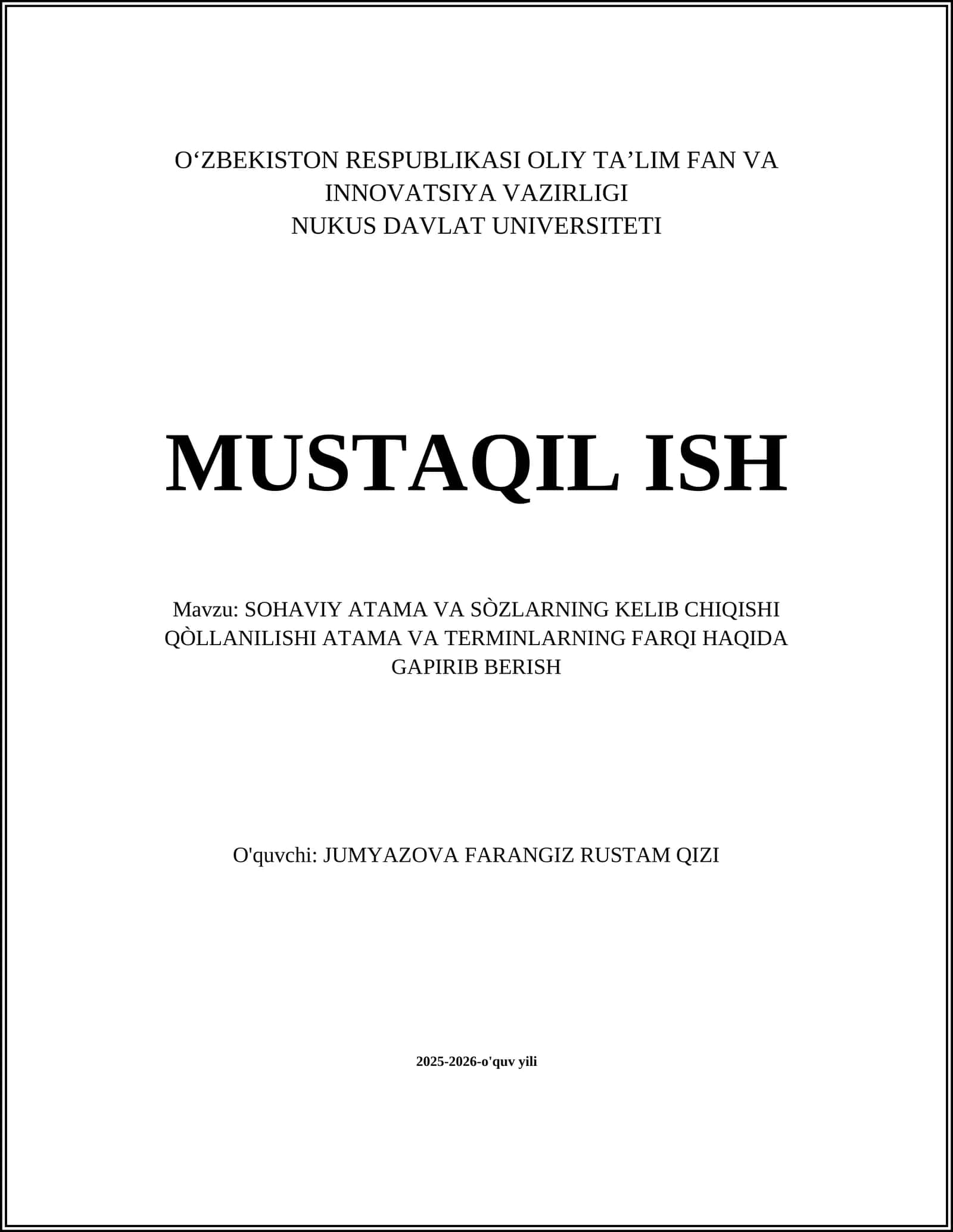 SOHAVIY ATAMA VA SÒZLARNING KELIB CHIQISHI QÒLLANILISHI ATAMA VA TERMINLARNING FARQI HAQIDA GAPIRIB BERISH 1