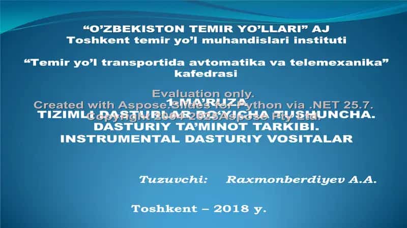 Tizimli Dasturlar Bo‘yicha Tushuncha. Dasturiy Ta’minot Tarkibi. Instrumental Dasturiy Vositalar 1