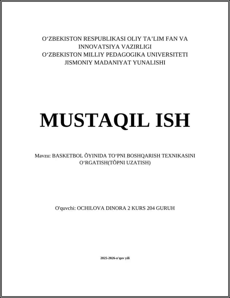 BASKETBOL ÕYINIDA TOʻPNI BOSHQARISH TEXNIKASINI OʻRGATISH(TÕPNI UZATISH) 1