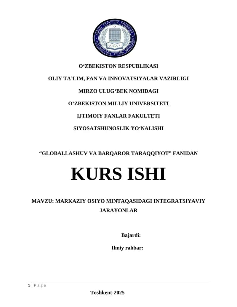 MARKAZIY OSIYO MINTAQASIDAGI INTEGRATSIYAVIY JARAYONLAR 1