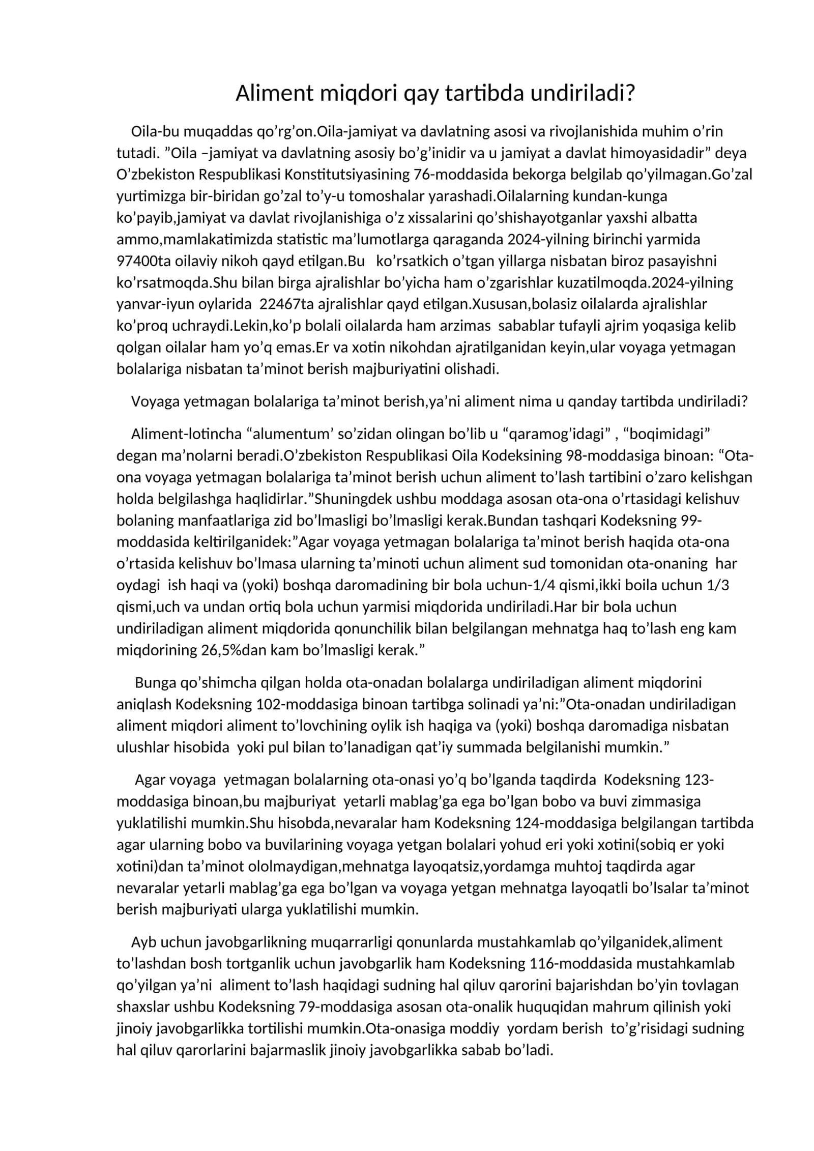 Aliment miqdori qanday tartibda undiriladi? 1