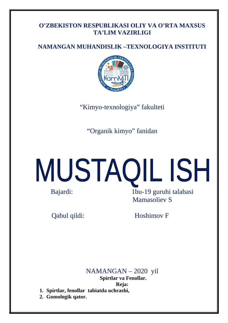 Spirtlar va Fenollar 1