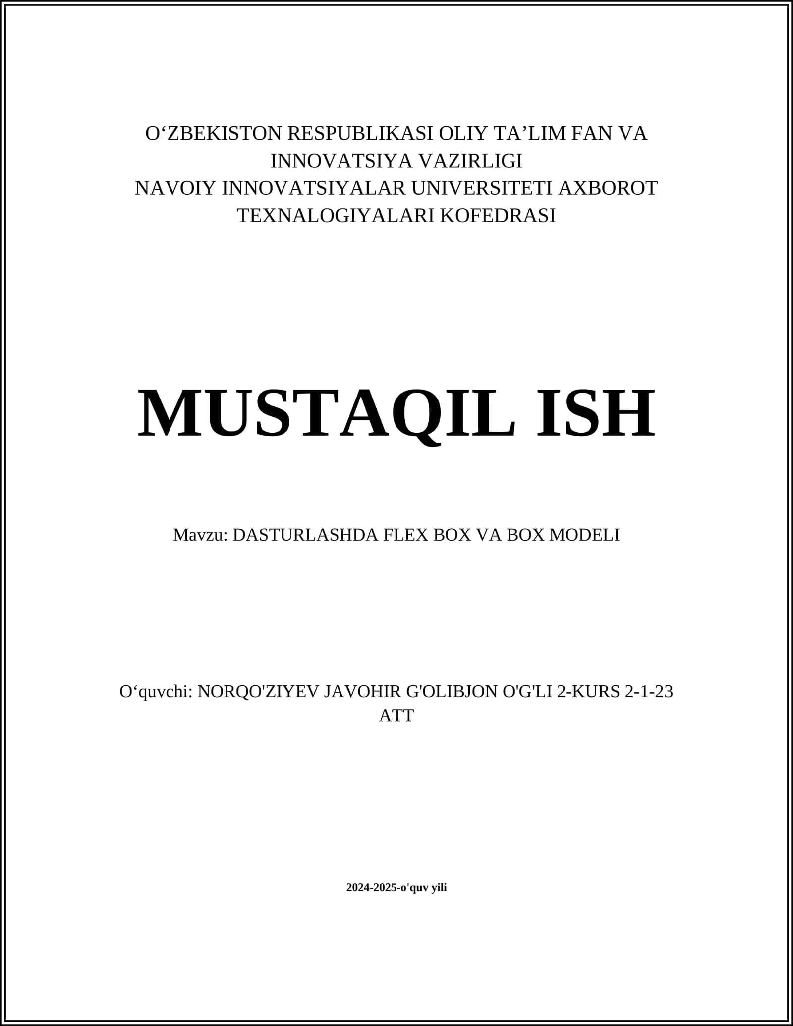 DASTURLASHDA FLEX BOX VA BOX MODELI 1