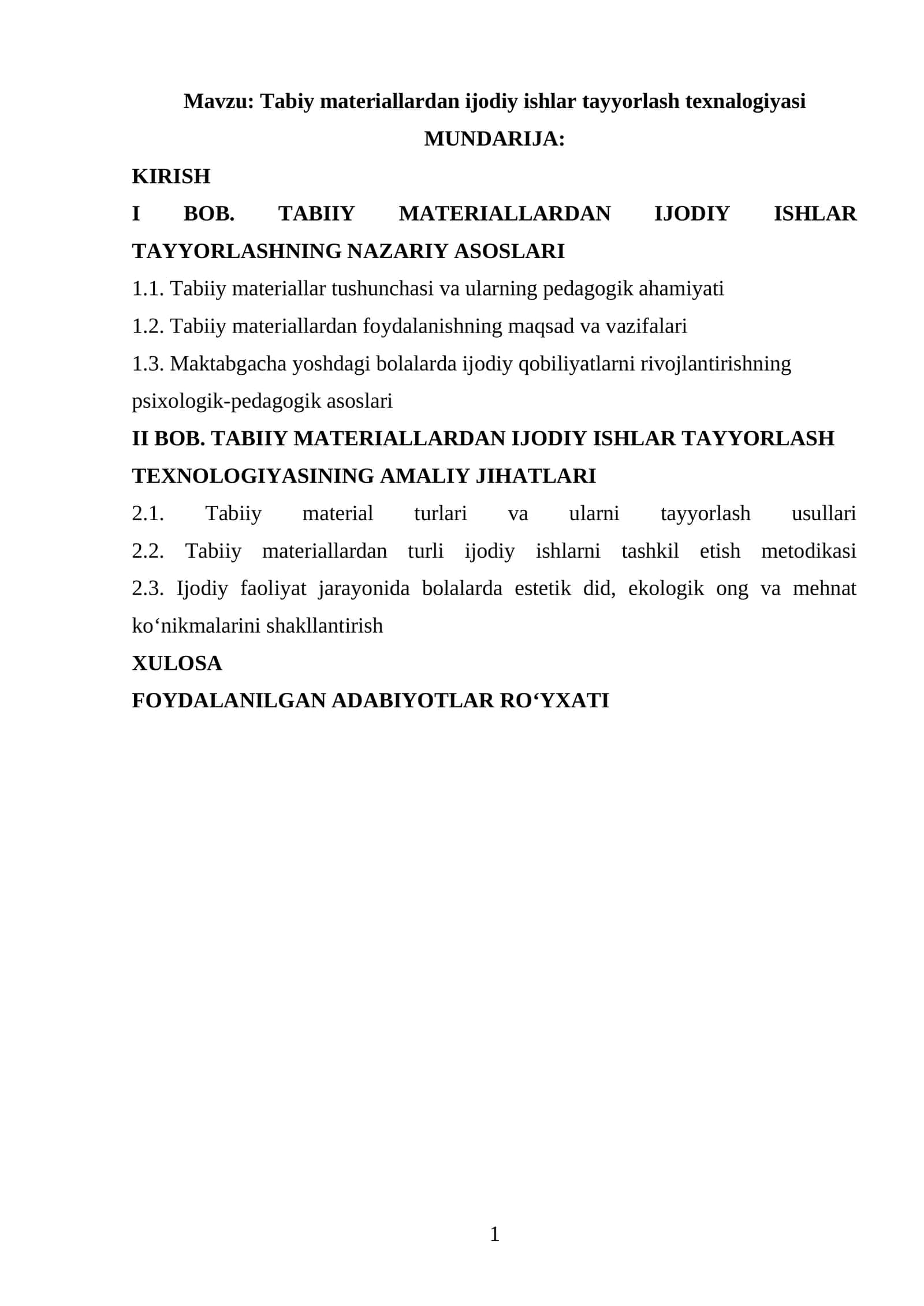 Tabiy materiallardan ijodiy ishlar tayyorlash texnalogiyasi 1