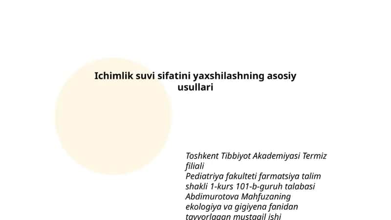 Ichimlik suvi sifatini yaxshilashning asosiy usullari 1