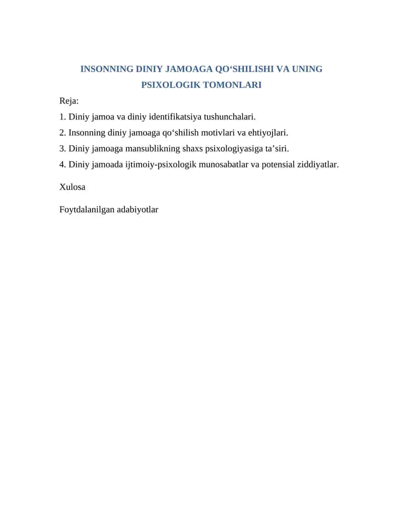 INSONNING DINIY JAMOAGA QO‘SHILISHI VA UNING PSIXOLOGIK TOMONLARI 1