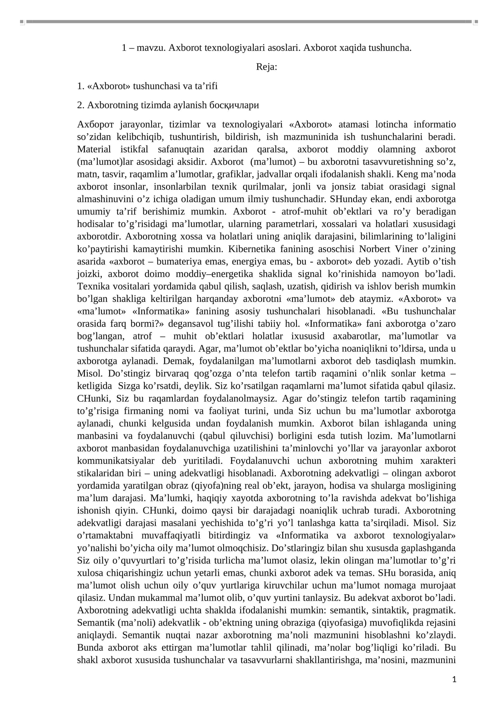 Axborot texnologiyalari asoslari 1