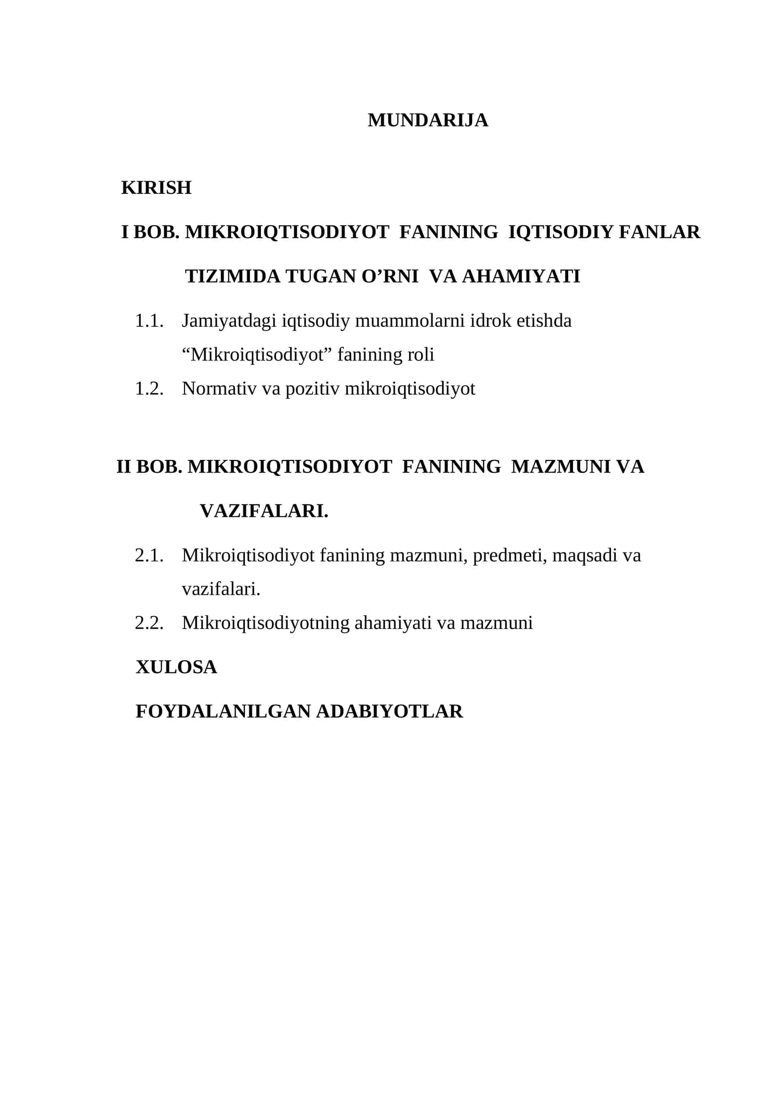 Mikroiqtisodiyot Fanining Iqtisodiy Fanlar Tizimida Tugan O’rni va Ahamiyati 1