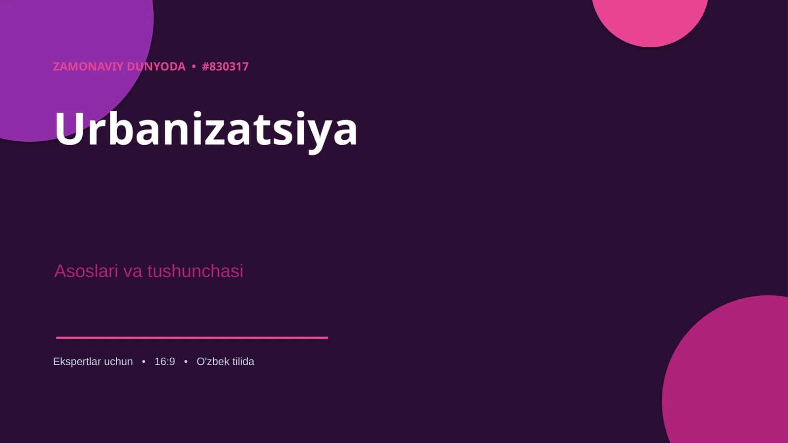 Urbanizatsiya: Asoslari va tushunchasi 1