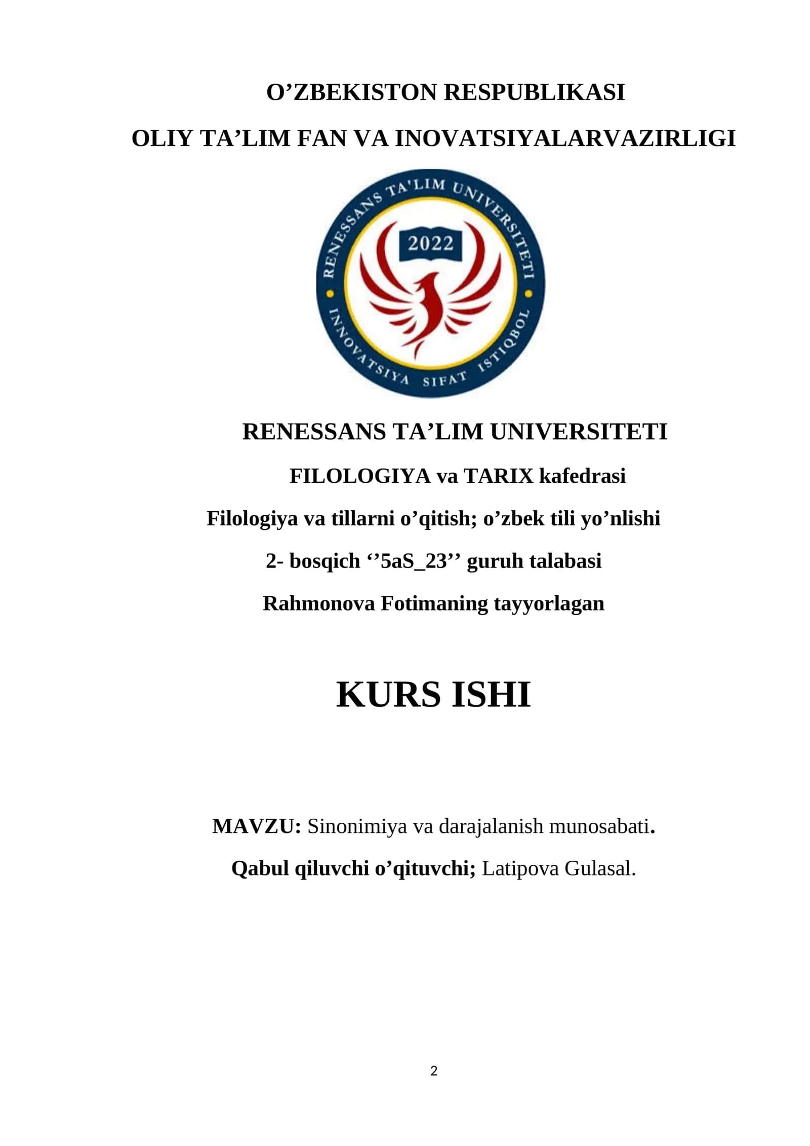 SINONIMIYA VA DARAJALANISH MUNOSABATI 1
