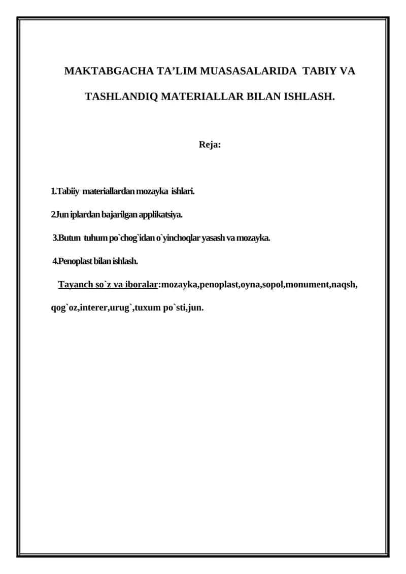 Maktabgacha Ta'lim Muasasalarida Tabiy va Tashlandiq Materiallar Bilan Ishlash 1