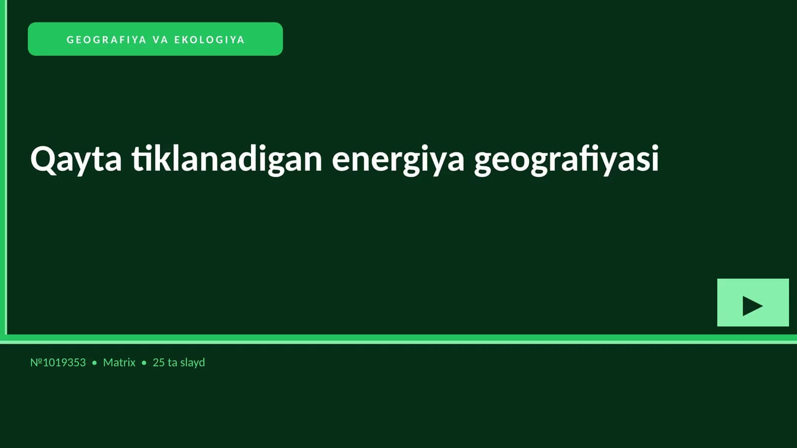 Qayta tiklanadigan energiya geografiyasi 1