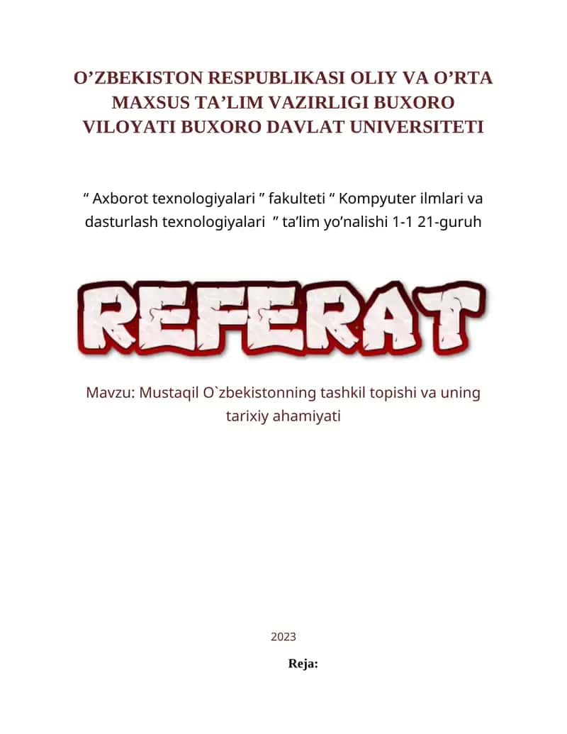 Mustaqil O`zbekistonning tashkil topishi va uning tarixiy ahamiyati 1