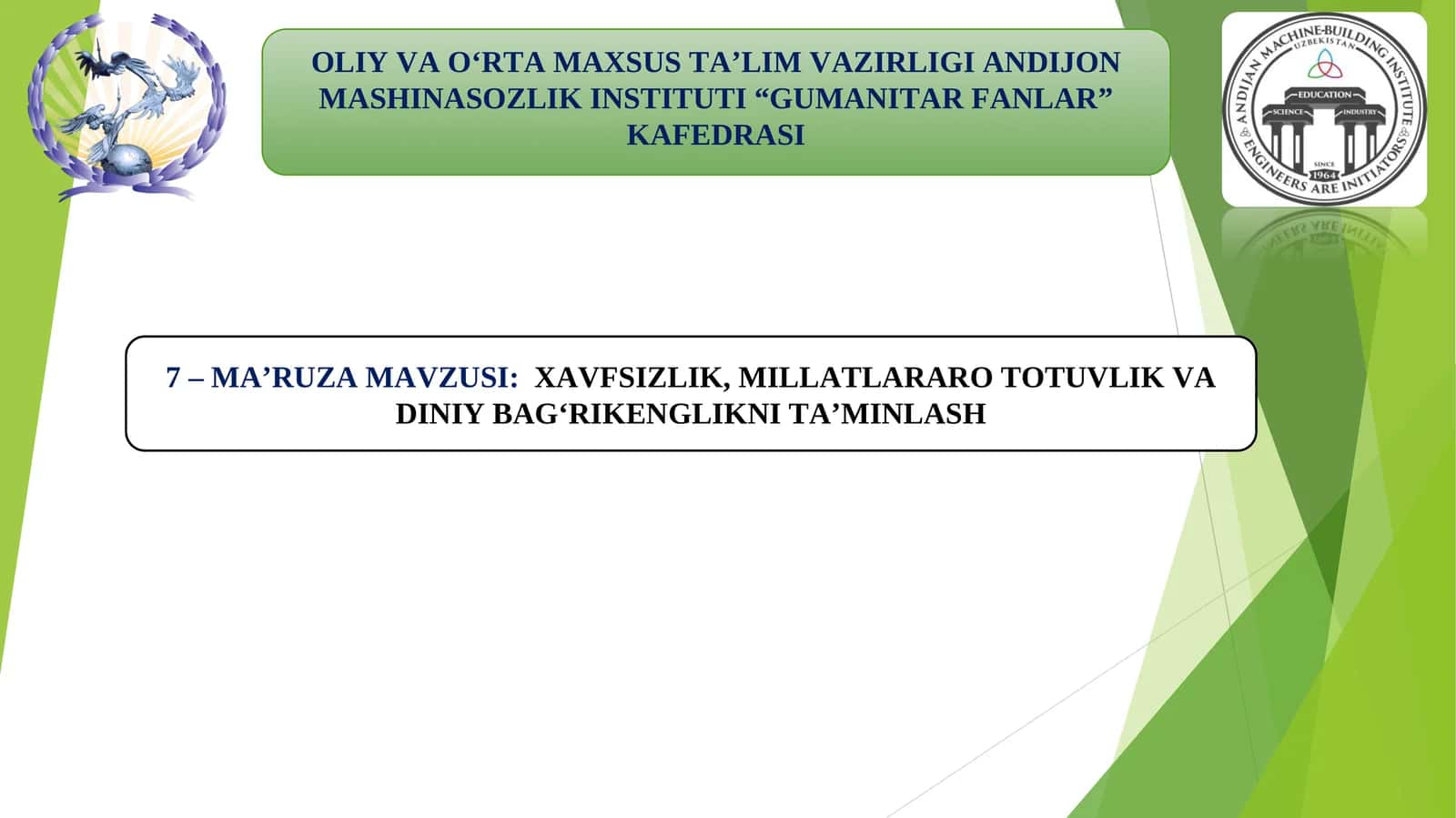 XAVFSIZLIK, MILLATLARARO TOTUVLIK VA DINIY BAG‘RIKENGLIKNI TA’MINLASH 1