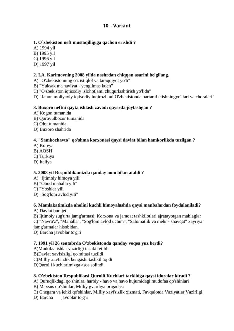 O'zbekiston Neft Mustaqilligi 1