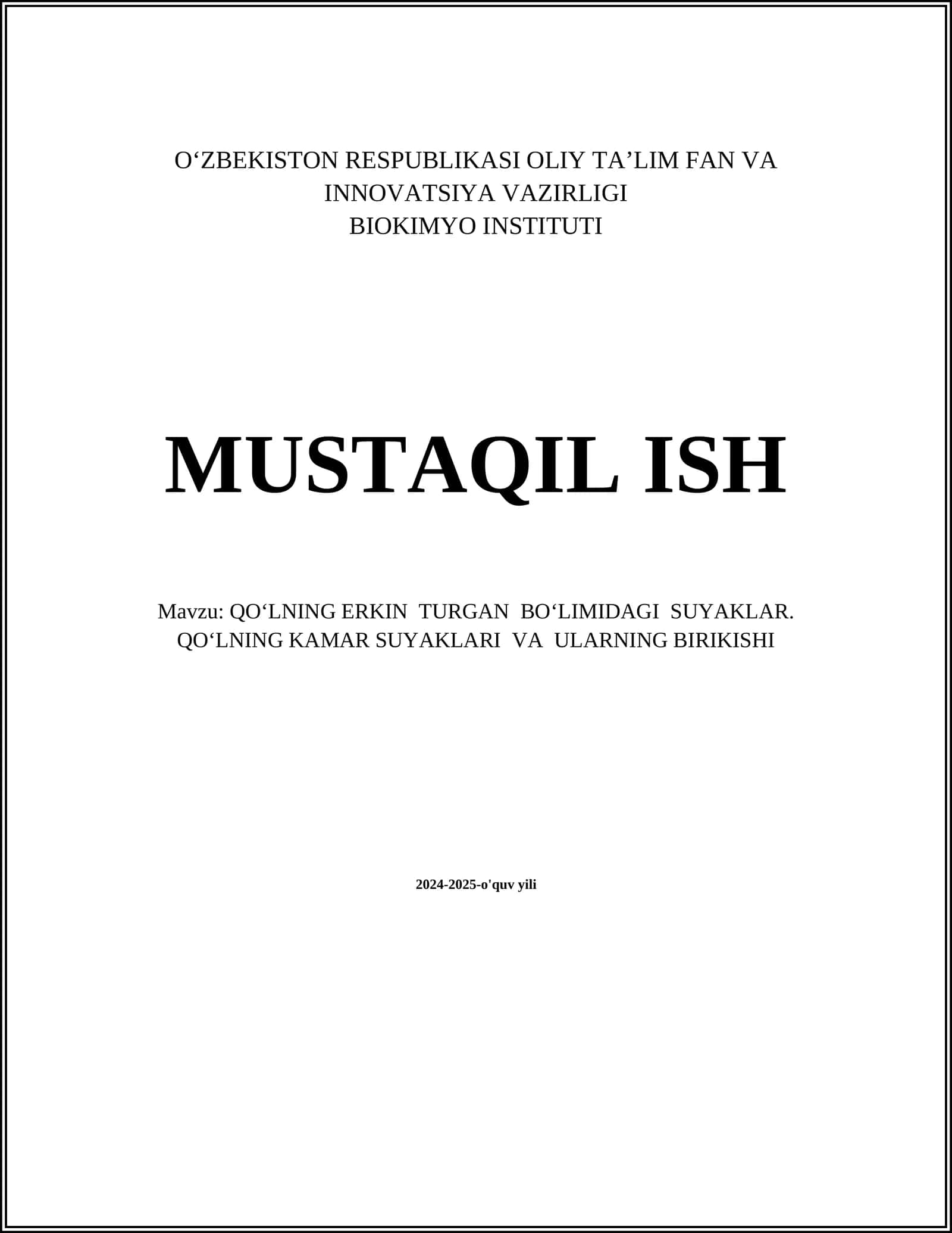 QO‘LNING ERKIN TURGAN BO‘LIMIDAGI SUYAKLAR. QO‘LNING KAMAR SUYAKLARI VA ULARNING BIRIKISHI 1