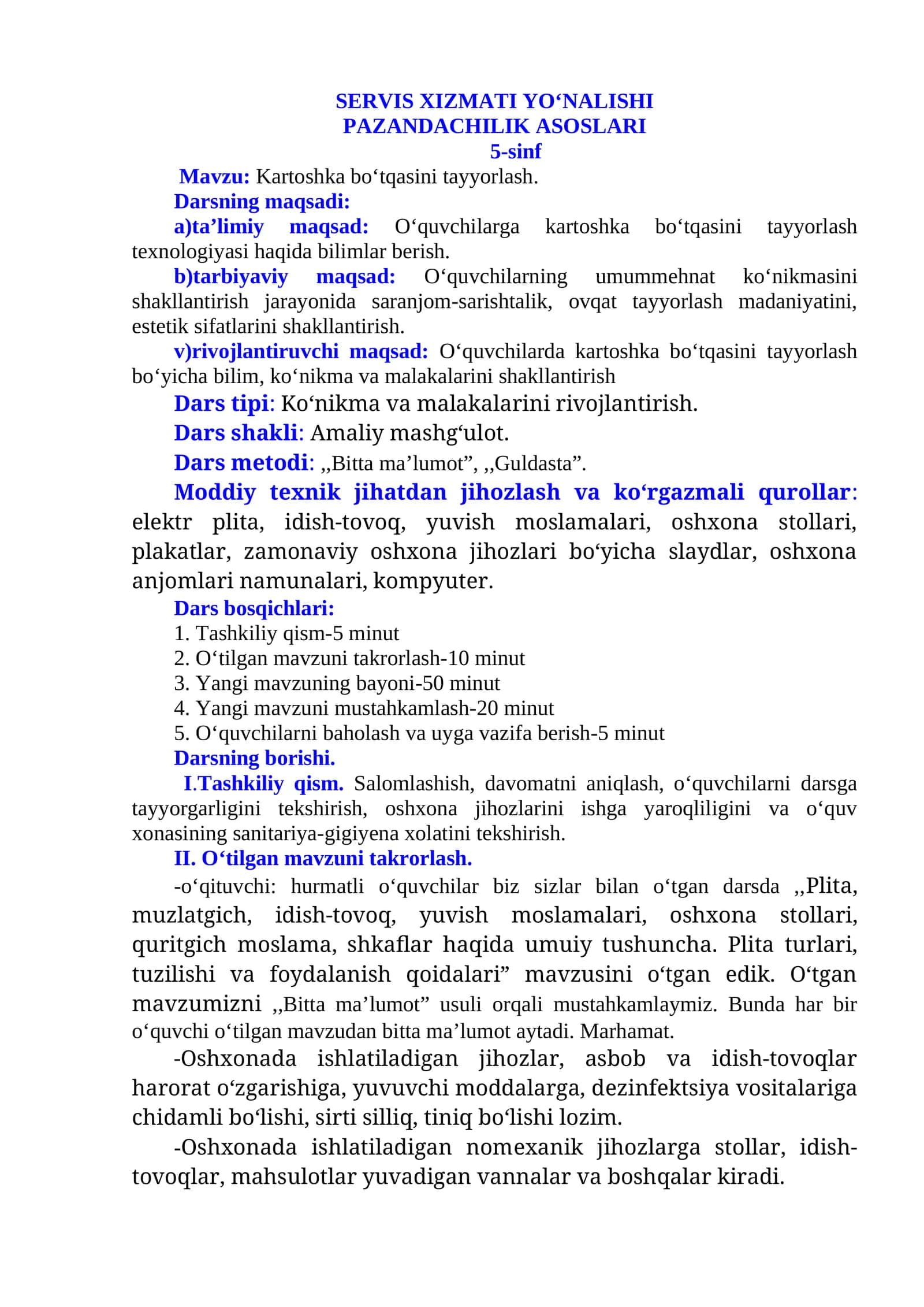 Kartoshka bo‘tqasini tayyorlash 1