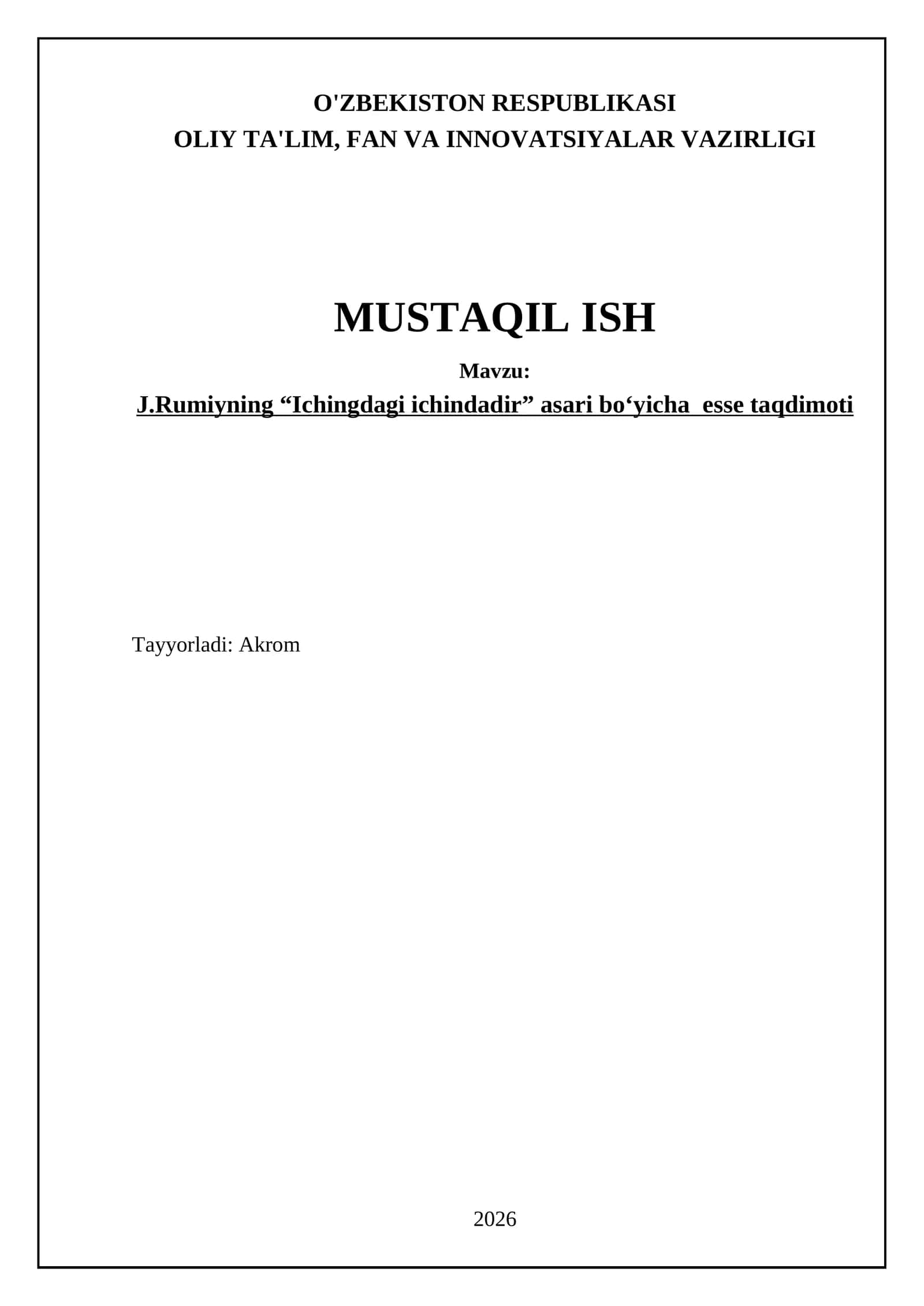 J.Rumiyning “Ichingdagi ichindadir” asari bo‘yicha esse taqdimoti 1