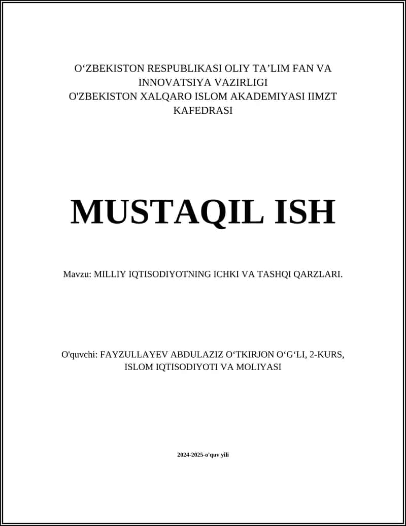 MILLIY IQTISODIYOTNING ICHKI VA TASHQI QARZLARI 1