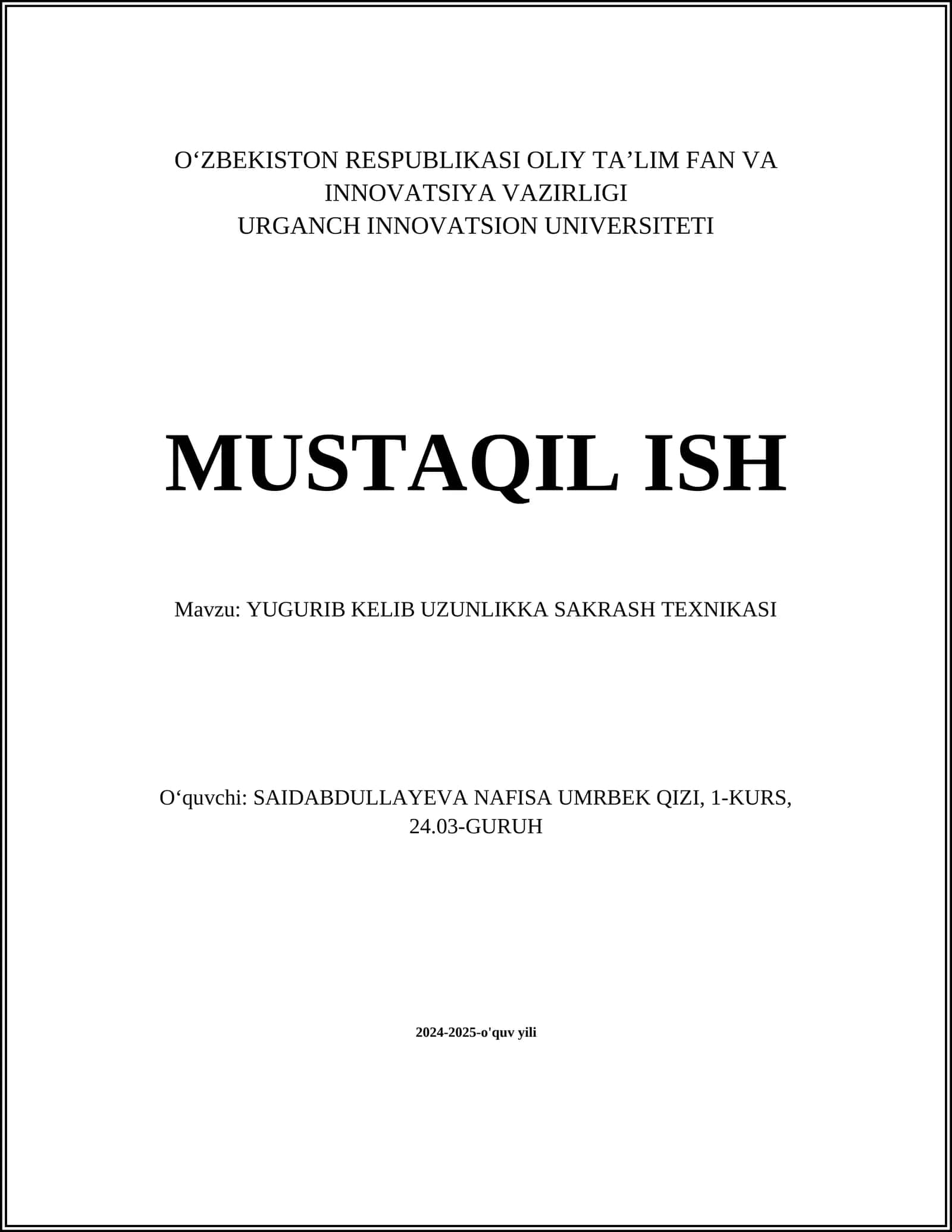 YUGURIB KELIB UZUNLIKKA SAKRASH TEXNIKASI 1