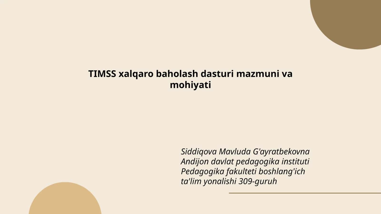 TIMSS xalqaro baholash dasturi mazmuni va mohiyati 1
