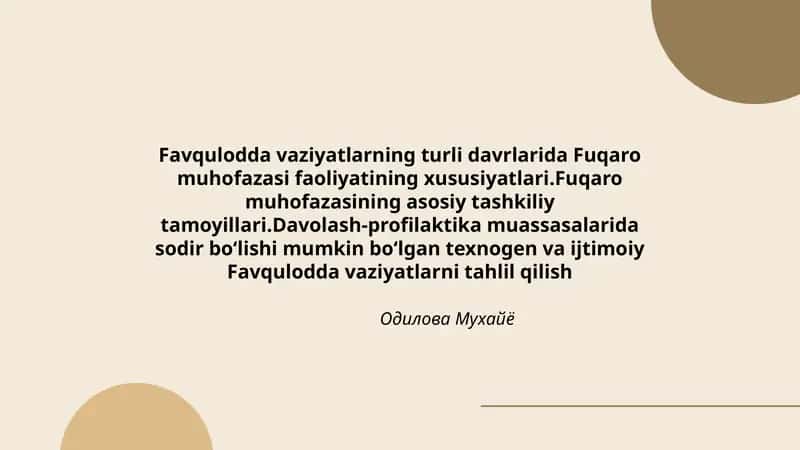 Favqulodda vaziyatlarning turli davrlarida Fuqaro muhofazasi faoliyatining xususiyatlari 1