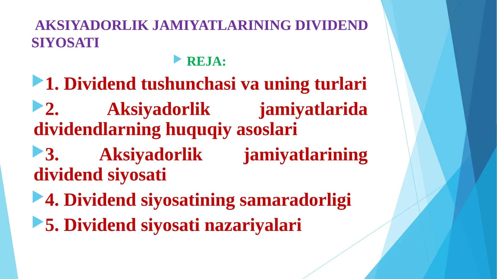 AKSIYADORLIK JAMIYATLARINING DIVIDEND SIYOSATI 1