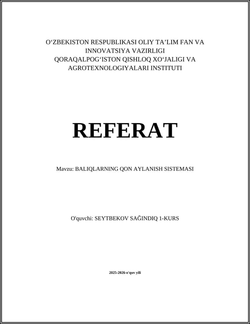 BALIQLARNING QON AYLANISH SISTEMASI 1