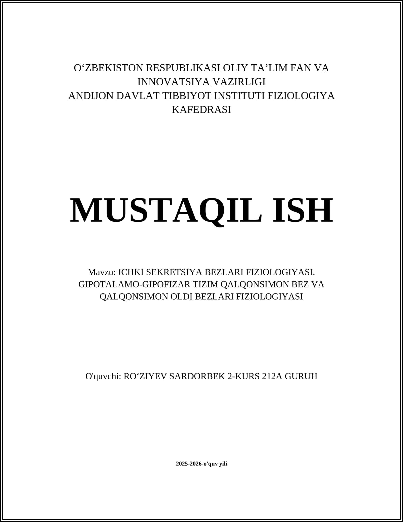 ICHKI SEKRETSIYA BEZLARI FIZIOLOGIYASI 1