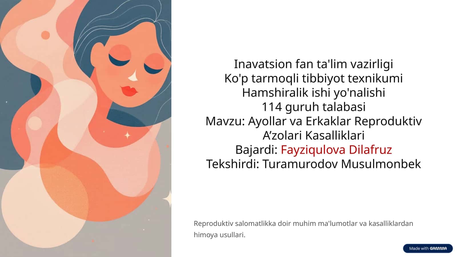 Ayollar va Erkaklar Reproduktiv A’zolari Kasalliklari 1