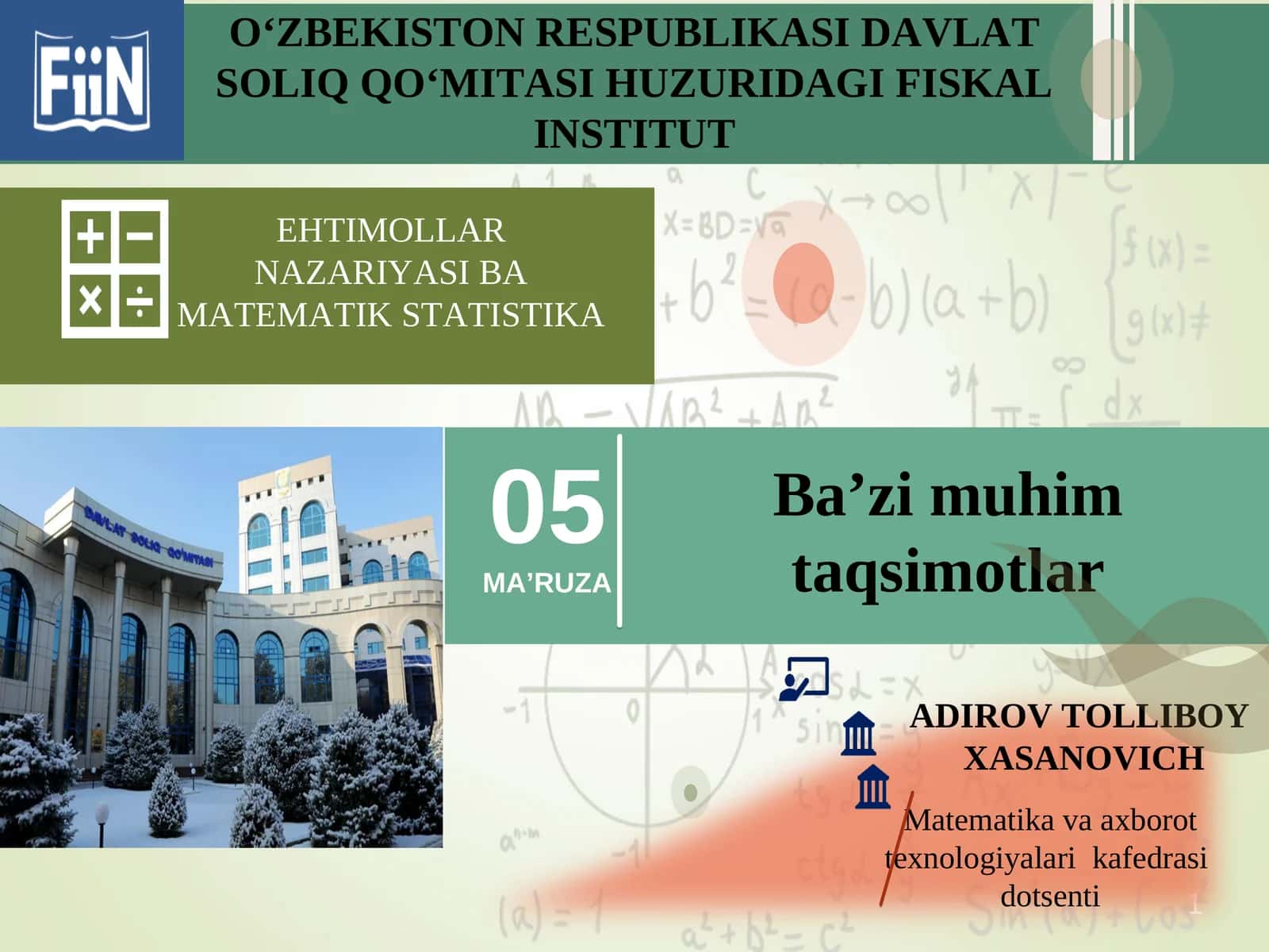 EHTIMOLLAR NAZARIYASI BA MATEMATIK STATISTIKA 1