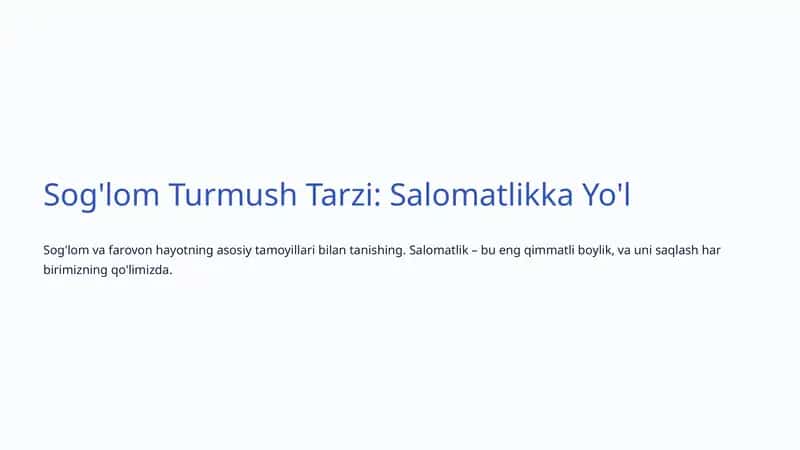 Sog'lom Turmush Tarzi 1