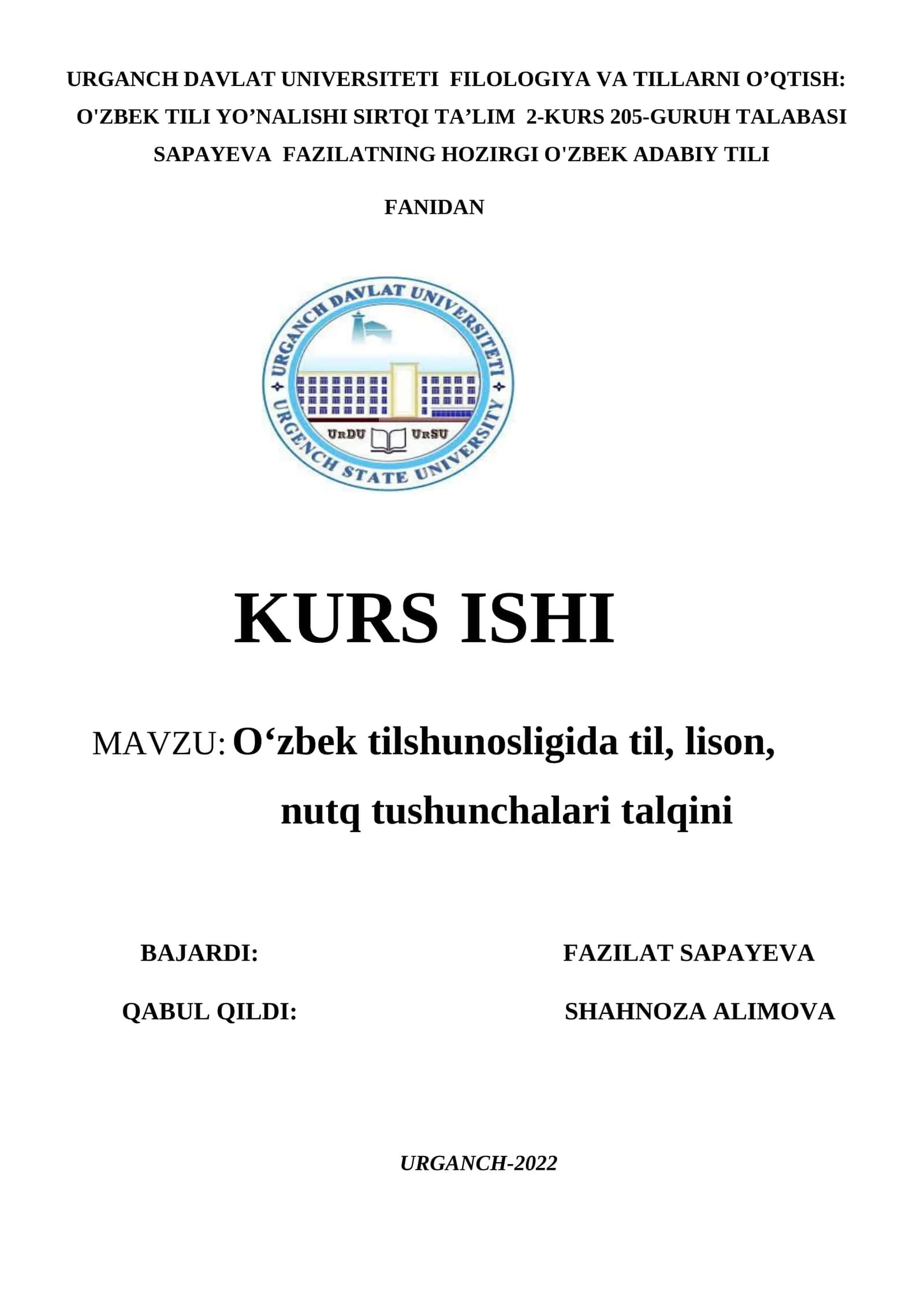 O‘zbek tilshunosligida til, lison, nutq tushunchalari talqini 1