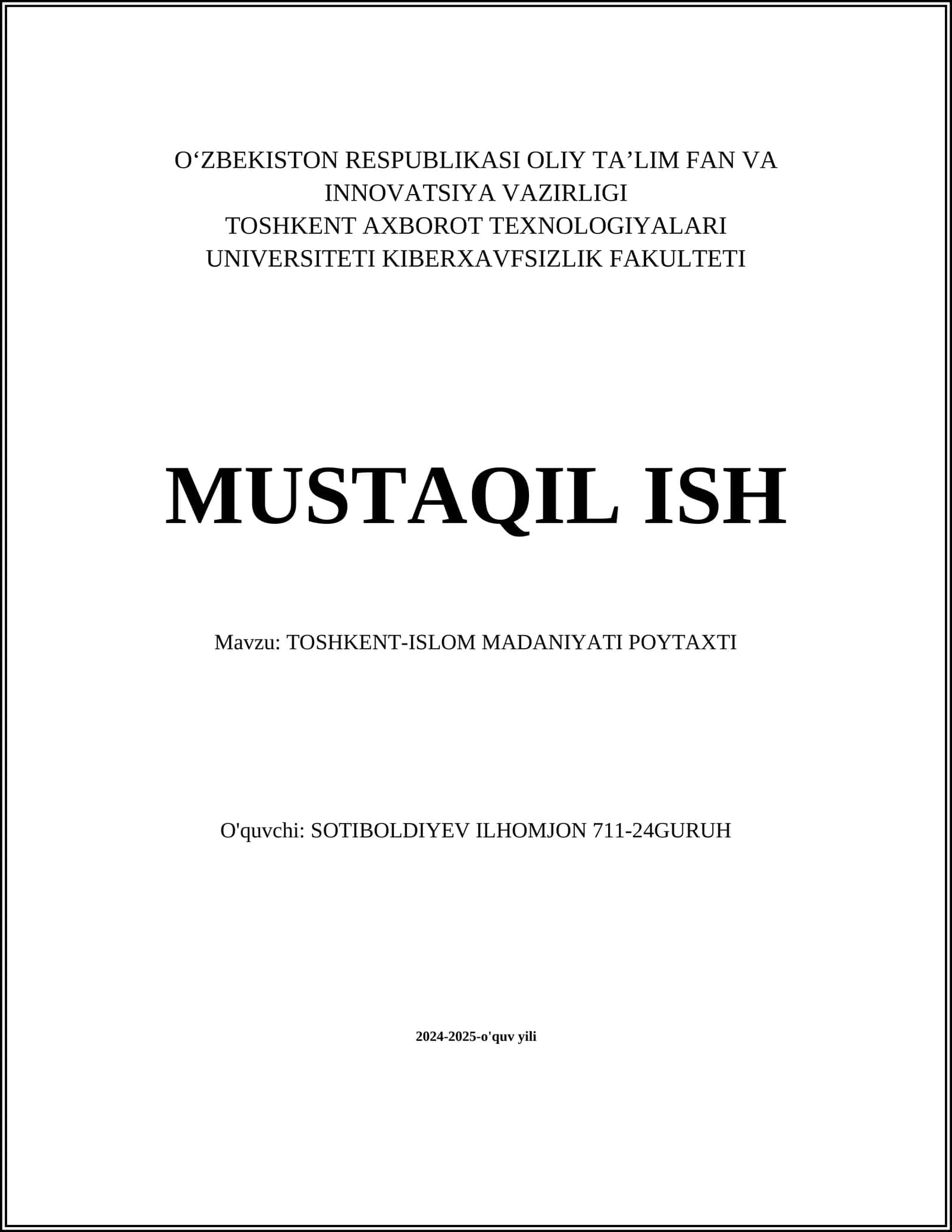 TOSHKENT-ISLOM MADANIYATI POYTAXTI 1