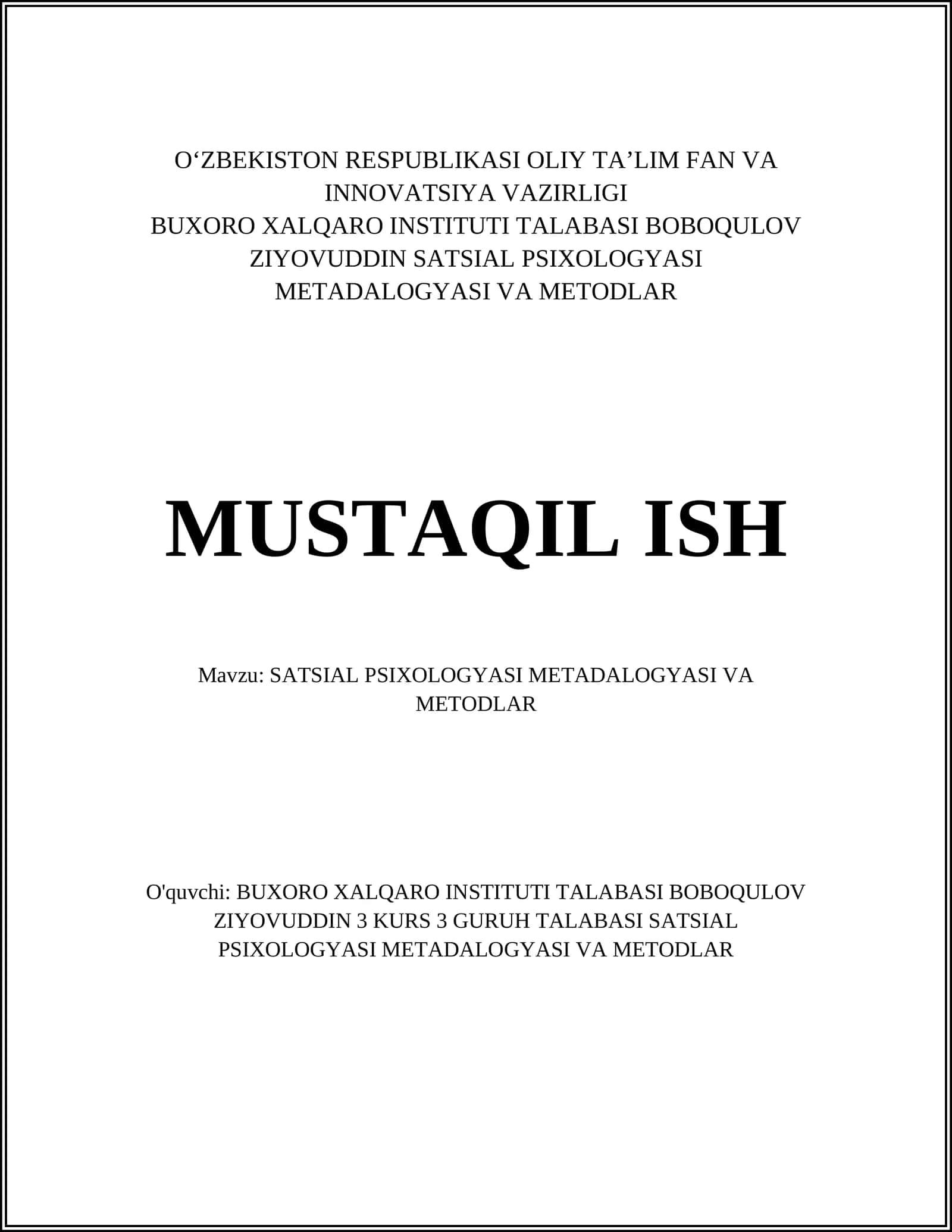 SATSIAL PSIXOLOGYASI METADALOGYASI VA METODLAR 1
