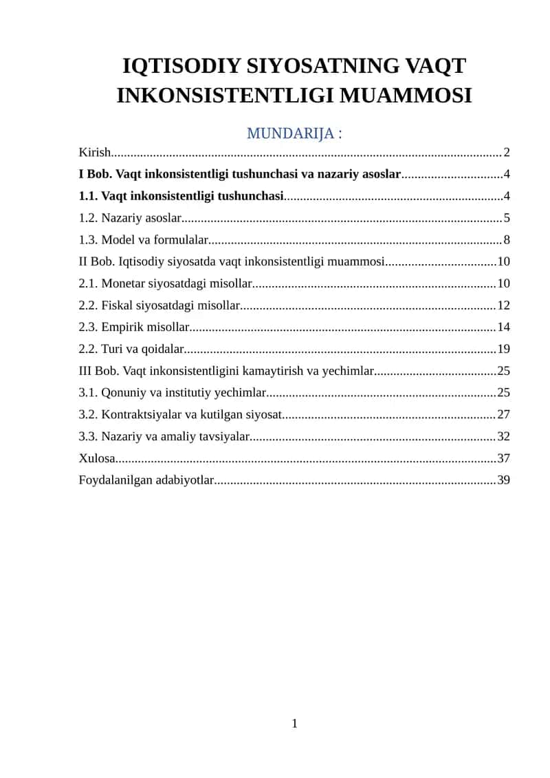 IQTISODIY SIYOSATNING VAQT INKONSISTENTLIGI MUAMMOSI 1