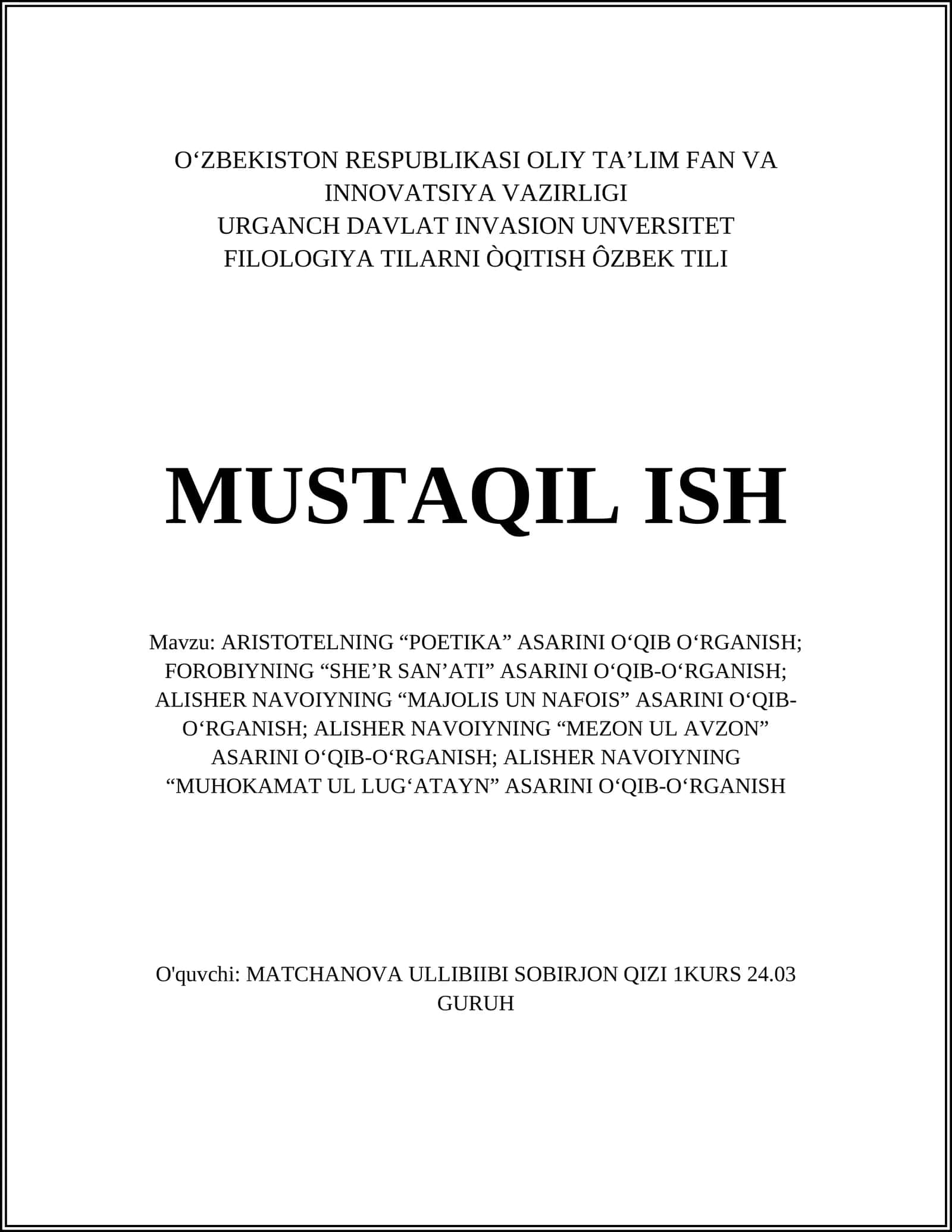 ARISTOTELNING “POETIKA” ASARINI O‘QIB O‘RGANISH 1