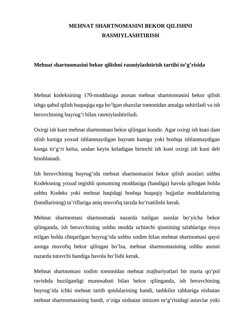Mehmat shartnomasini bekor qilish 1