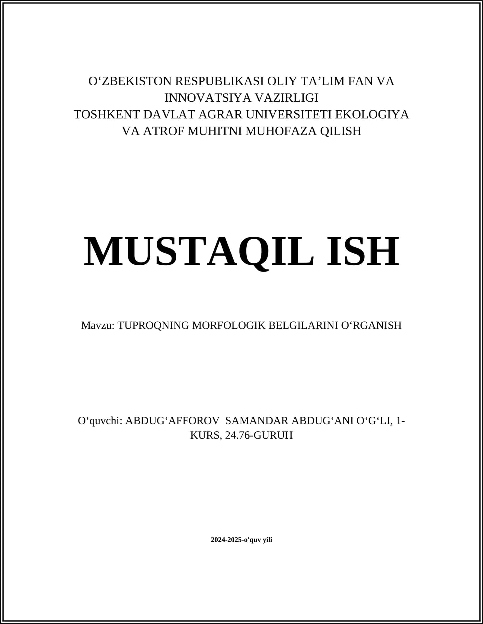 Tuproqning MORFOLOGIK BELGILARINI OʻRGANISH 1