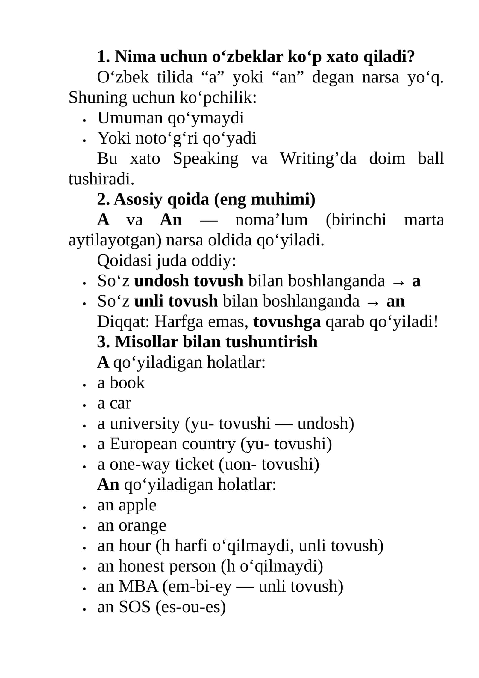 Qoida: A va An qoidasi 1