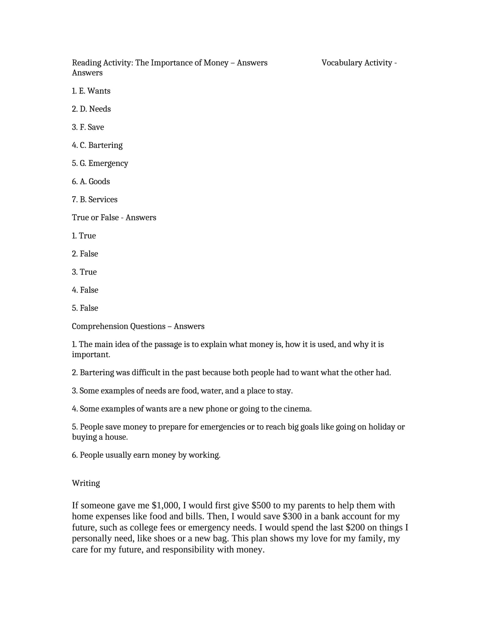 Vocabulary Activity - Answers 1