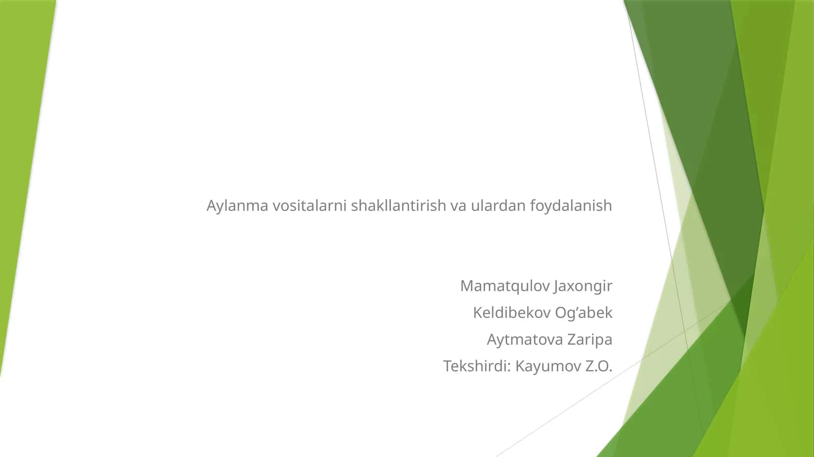 Aylanma vositalarni shakllantirish va ulardan foydalanish 1