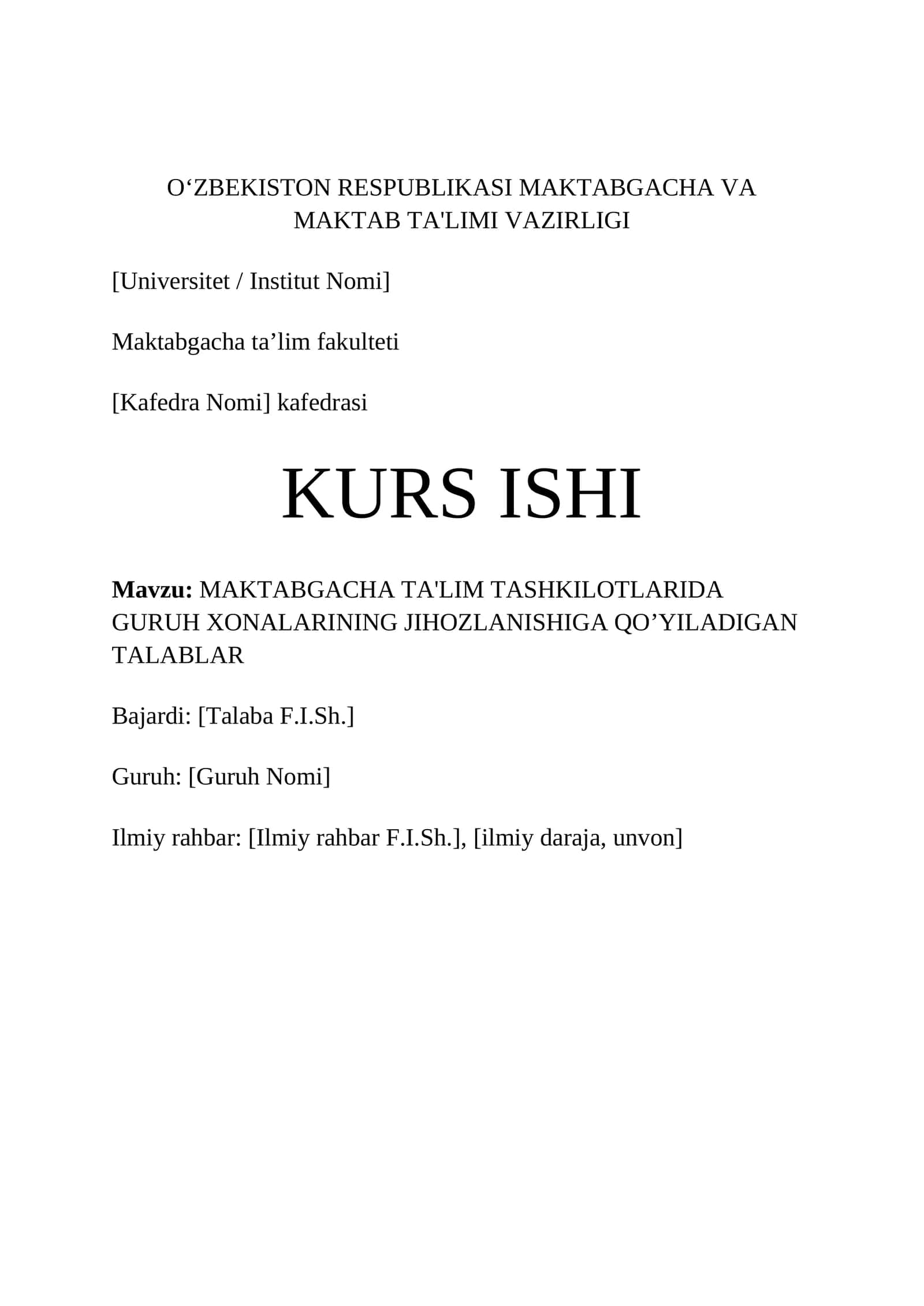 MAKTABGACHA TA'LIM TASHKILOTLARIDA GURUH XONALARINING JIHOZLANISHIGA QO’YILADIGAN TALABLAR 1