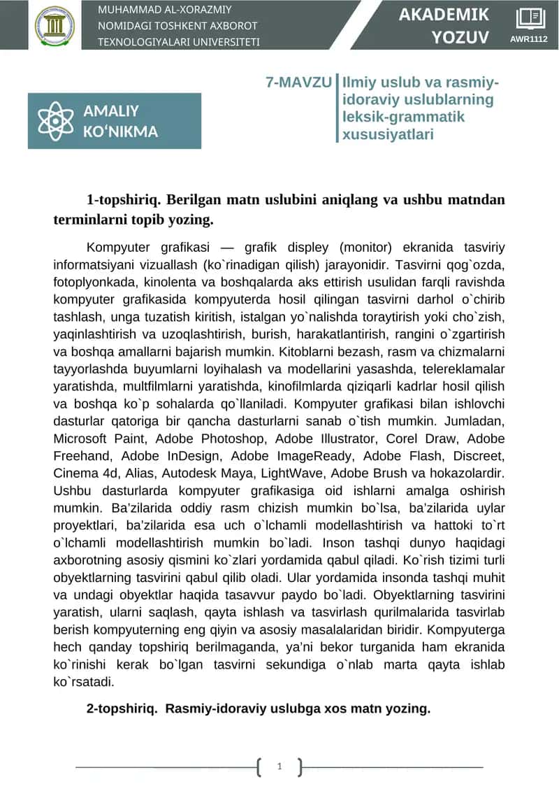 Ilmiy uslub va rasmiy-idoraviy uslublarning leksik-grammatik xususiyatlari 1