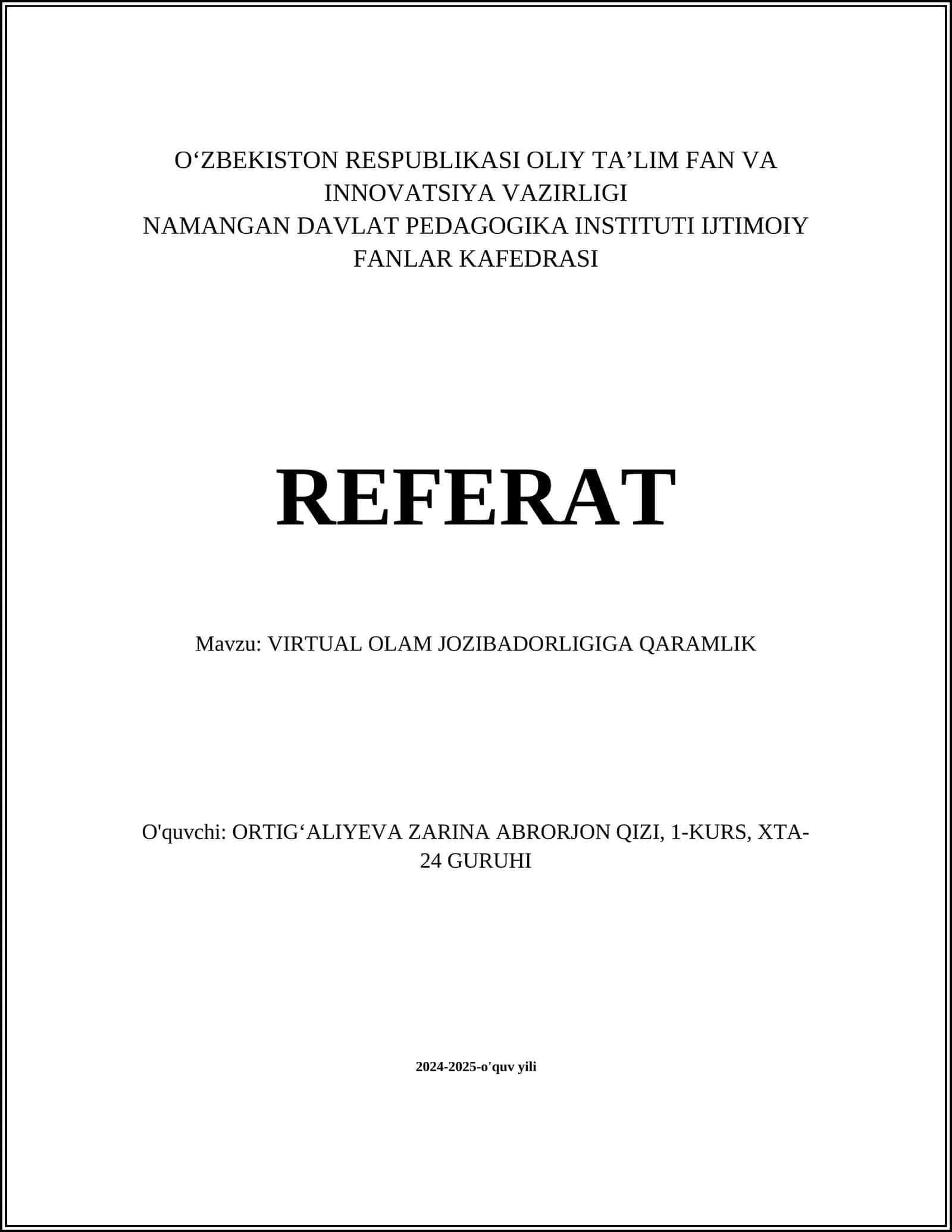 VIRTUAL OLAM JOZIBADORLIGIGA QARAMLIK 1