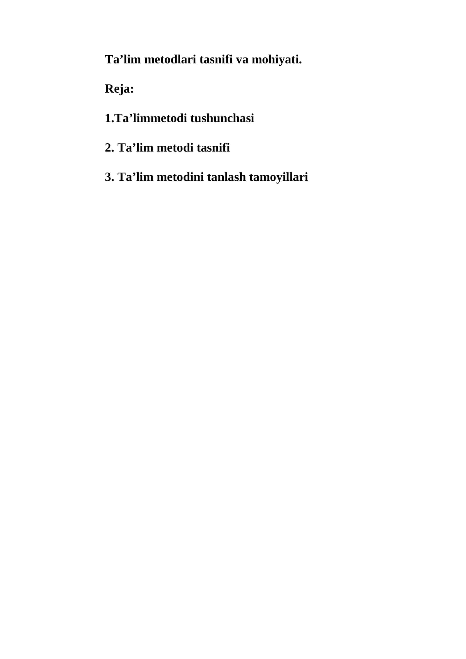 Ta’lim metodlari tasnifi va mohiyati 1